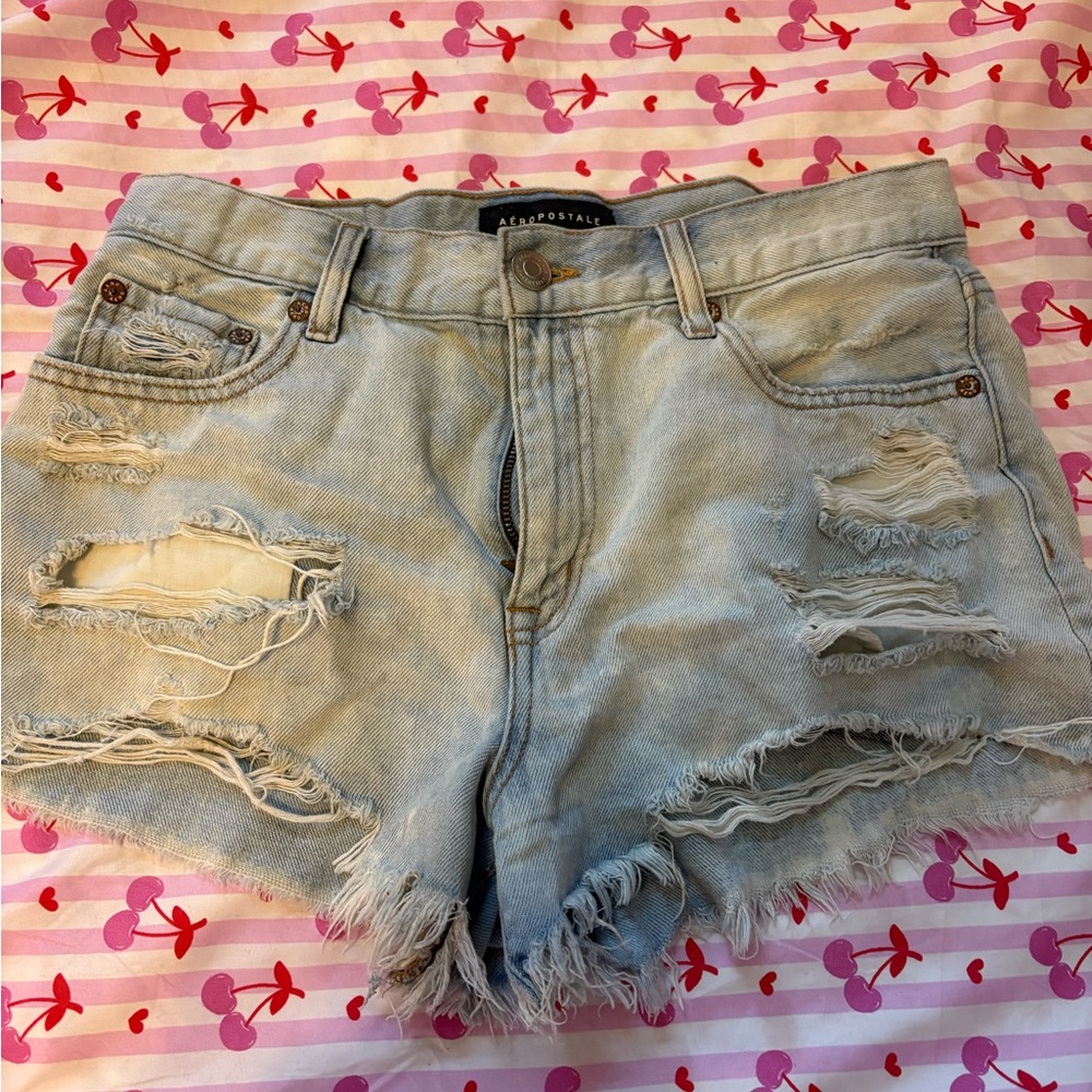 Aeropostale Blue Jean Shorts Distressed Style